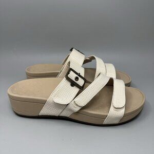 Vionic Rio Wedge Sandals Womens 9 Cream Comfort Buckle Slip On Orthotic Shoes